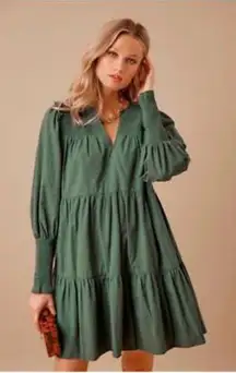 Tuckernuck Pomander Place Ceci Mini Dress Size XS Green Tiered Long Sleeve Mini