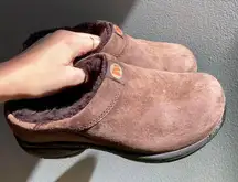 Brown slip on primo chill slide clogs with fuzzy interior 🔥