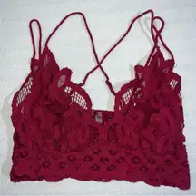 Free People One Adella Bra Womens Medium Red Lace Crop Top Strappy Bralette Boho