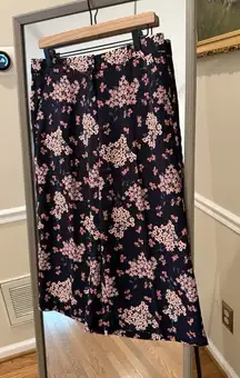 LOFT Wide Leg Dress Pants Womens 8 Petite Navy‎ Floral Crop