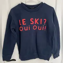 J.Crew  Le Ski? Oui Oui! Navy Blue Crew Neck Embroidered Sweater Women’s Size S