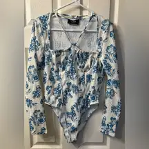 Floral Blue Halter V-wire Bodysuit size L