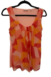 Pink Orange Abstract Sleeveless Blouse | Vacation Resort Wear Summer Tank Top S