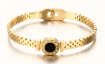 Stainless steel Gold Plated Roman Numeral Love Bangle.