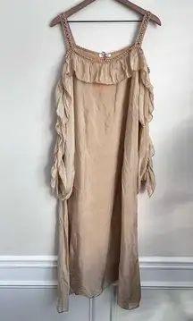 AGLAIA MIA off shoulder Silk midi dress lined long sleeve ruffle oversized