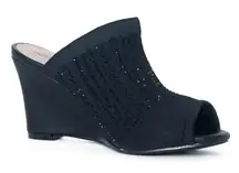 Lauren Lorraine Martha Black Wedge Heels Womens 6.5 Peep Toe Slip On Mule