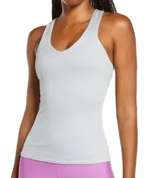 ALO Elevate ribbed tank top criss cross blue moon slate scoop v tight long line