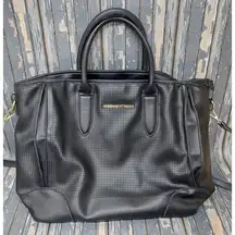 Adrienne Vittadini Black Weekender Tote Bag Double Handle Vegan Leather Zip Top