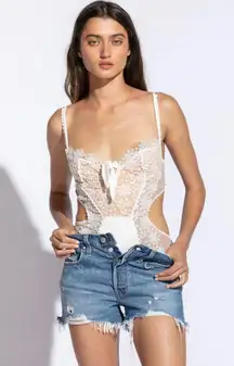 White Floral Lace Mesh Bodysuit