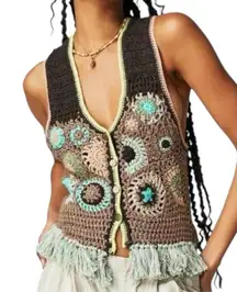 New! Free People Desert Rose Crochet Vest Festival Boho‎ Hippie NWOT Size XS