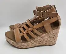 Blowfish Malibu Piper Cork Wedge Sandals Tan Woven Gladiator Strappy Women Sz 6