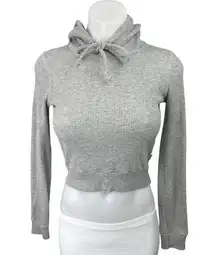 Aritzia TNA Gray Waffle Knit Long Sleeve Hooded Hoodie Crop Sweater Top Size XXS