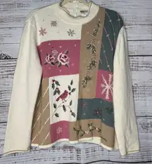 Vintage Koret Grandma Knit Sweater Bird Floral Embroidered Angora XL