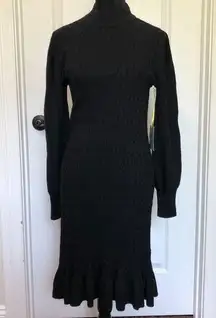 Cece Womens Dress M Black Sweater Cable Knit Mock Neck Stretch Pullover NWT