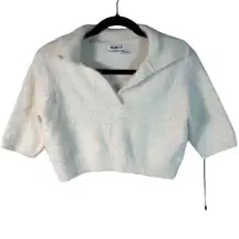 William Rast Fuzzy Knit Collared Cropped Sweater Ivory Cozy– Size Small – NWT