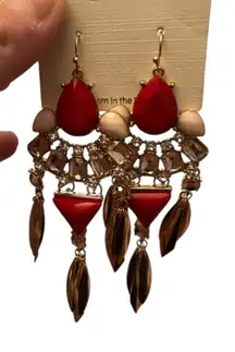 MIA Red and Gold Bohemian Chandelier Earrings‎