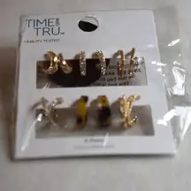 NIP Time & Tru 6pr. Gold Tone Multi Style Rhinestone Accents Post Party Earrings