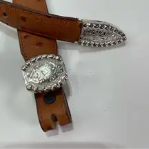 Tony Lama Tan Ostrich Print Scalloped Western Concho Belt Size 32 USA 5597L 1''