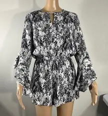 Mudpie Women's Romper Black white Snake Print Size S Bell Sleeves Elastic Waist