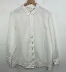 Soft Surroundings Linen White Front Button Closure Long Sleeve Collared  1X