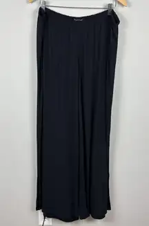 Eileen Fisher Pants Womens XL Black Wide Leg 100% Silk Dress Elastic Waist Slits