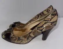 Michael MICHAEL KORS Snakeskin Leather Pumps High Heel Shoes Brown Black 10M