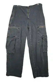 Madewell Low Slung Baggy Cargo Jeans Women 31 Washed Black Denim‎ Hemp Blend