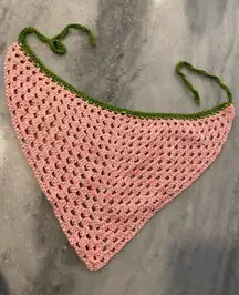 Handmade Pink Green Soft Cotton Crochet Triangle Kerchief Headscarf Mesh Boho