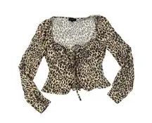 Majorelle - Waldorf Long Sleeve Animal Print Tie Front Top in Brown & Cream