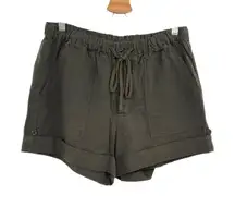 Vince Shorts Linen Drawstring Button Fly‎ Green Size Medium