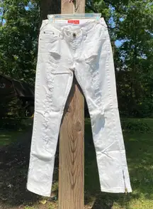 Vintage  Size 7 Distressed White Denim Jeans Zip