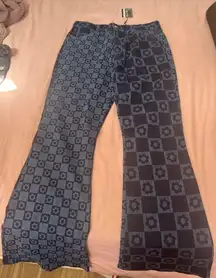 Jaded London Blue and Black Floral Patterned Flare Jeans