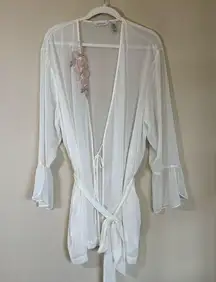 delicates‎ women's sheer robe floral embroidery white XL