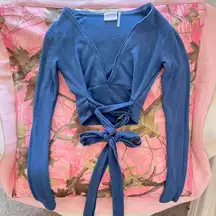 Urban outfitters blue long sleeve wrap tie top 