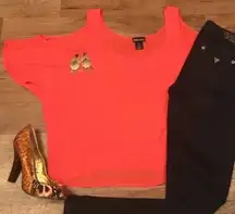 Wet Seal vintage coral open shoulder top.🔴