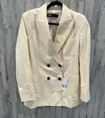 ZARA NWT  Cream Linen Blend Double Breasted Blazer Structured Oversized