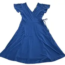 Gilli Wrap Dress Womens Small Blue Short Sleeve Flare A-Line USA Made D13438C