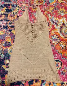 Tan Crochet Halter Dress