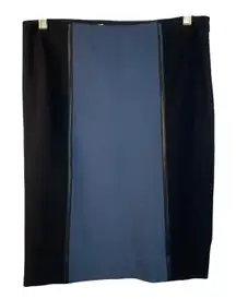 Carlisle New York Pencil Skirt 6 Leather Trim Colorblock Blue/Black 22" Length