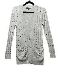 Harmonic Studded Cardigan Sweater Knit Open‎ Front Pockets Gray Size M