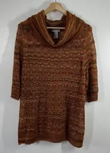 Catherines Tunic Sweater‎ Cowl Neck Open Knit Pullover Earth Tone 3/4 Sleeve 1X