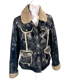 One Girl Who Women’s Genuine Leather Moto Jacket M Snap Button Long Sleeve Y2K