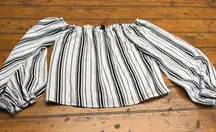 Windsor Off Shoulder Striped Blouse Bardot Puff Sleeve Top Womens Small