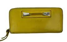 Marc by Marc Jacobs Yellow Leather Metal Logo Accordion Zip Around Wallet FLAWS