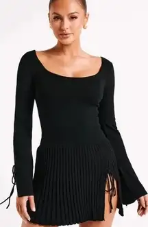 Meshki NWT Women's Black Britney Long Sleeve Knit Mini Dress Size L