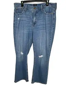 J‎ Crew Mid Rise Flared Crop Jeans Distressed Size 32 Medium Blue Wash