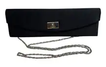 Bijoux Terner Black Satin Boxy Clutch Purse w/ Hideaway Chain Crossbody