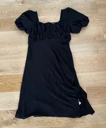 Pretty Little Thing Plus Size Puff Sleeve Ruched Side Split Midi Dress in Black