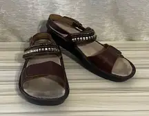 Alegria  Verona Antique Brass Brown Leather Strap Sandals VER-882C Sz 38 US 8