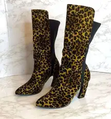 Bellini ladies Brown & Black Leopard print Chrome Heel Boots size 8.5 M